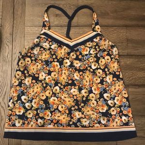 Floral tank top. Large. Navy and peach.